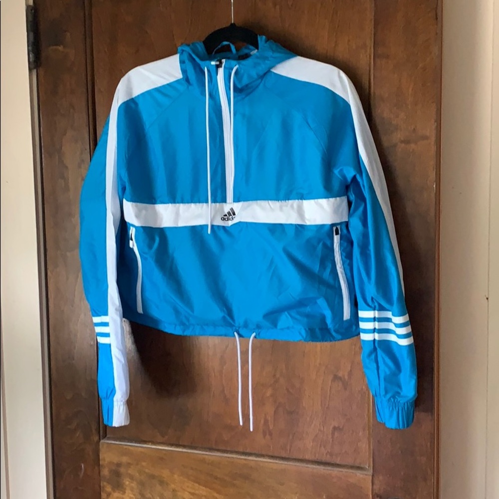 blue cropped adidas windbreaker